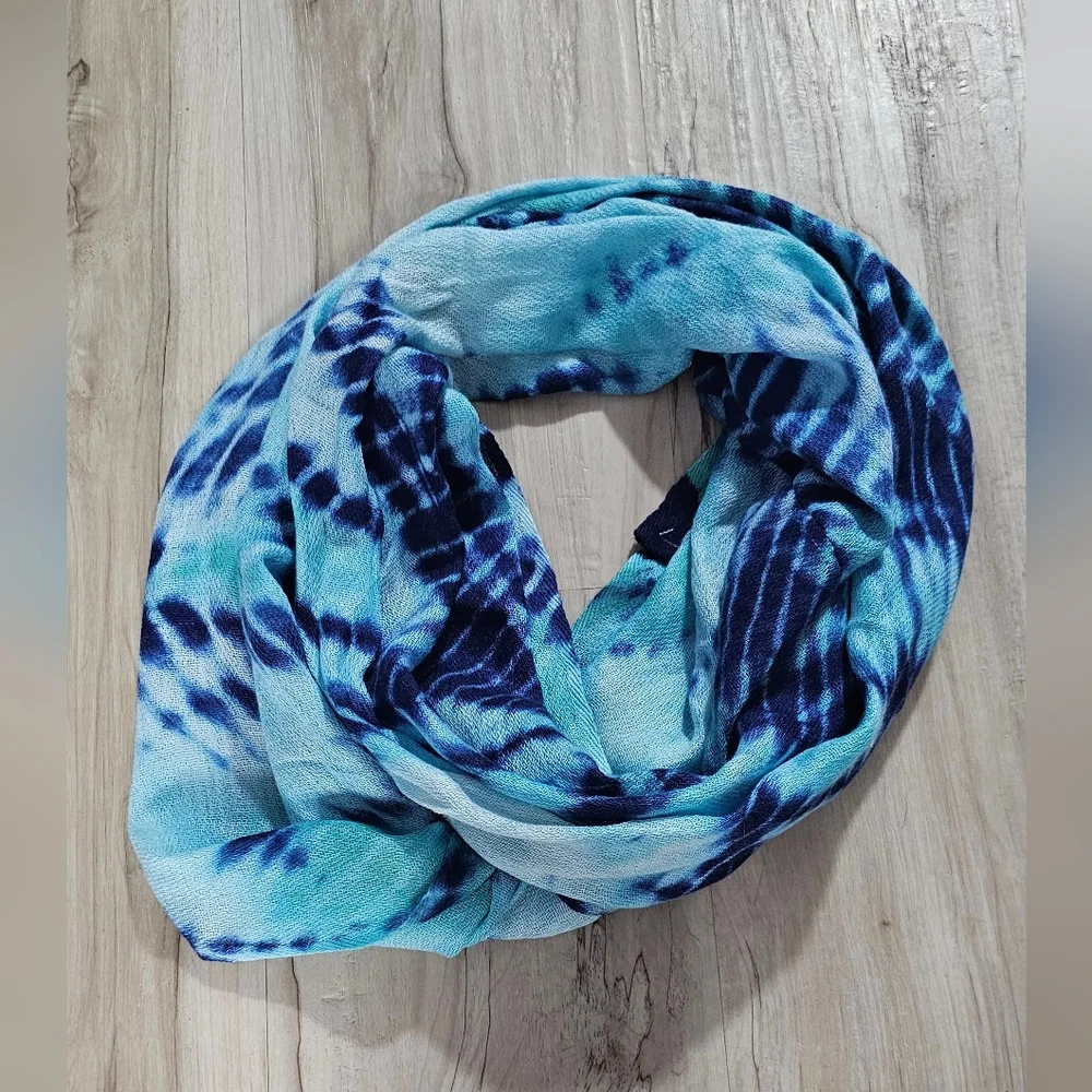 Collection 18 Blue Tie Dye Infinity Scarf Cashmere Silk Blend